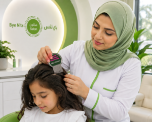 Professional lice removal specialist providing safe head lice treatment during an appointment